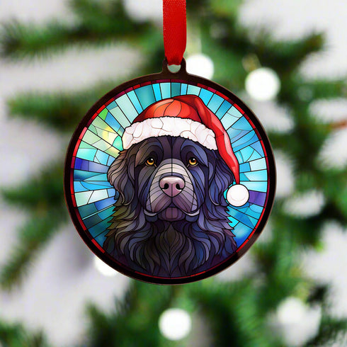 Newfoundland in Santa Hat Suncatcher Decoration